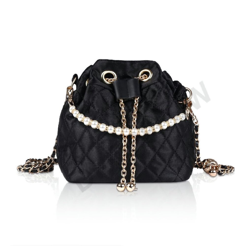 Small Evening Clutch Bucket Bag Adjustable Metal Shoulder Strap Elegant Chic